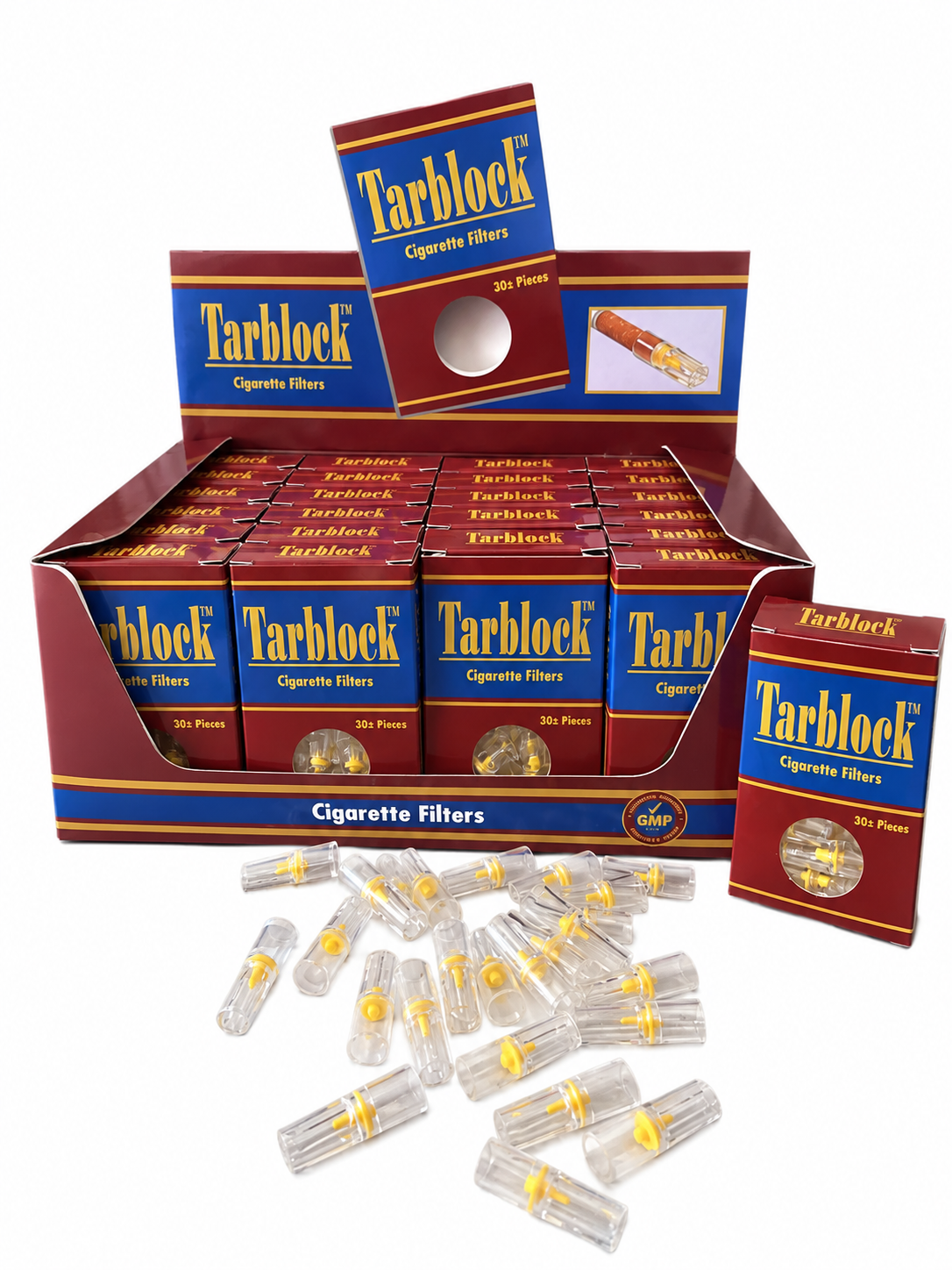 TARBLOCK Disposable Cigarette Filters 4-Hole 720 Count 24 Packs Display Box