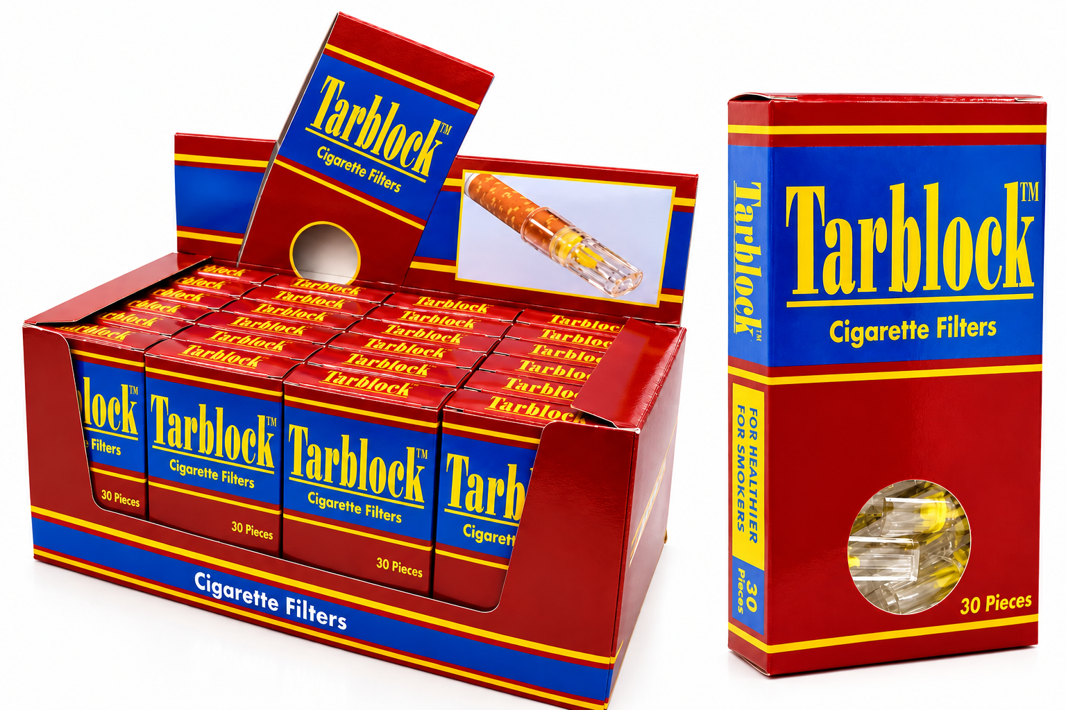 TARBLOCK Disposable Cigarette Filters 4-Hole 720 Count 24 Packs Display Box