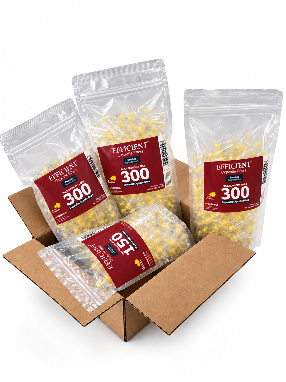 EFFICIENT Cigarette Filters 6-Hole 900 Count with FREE 150 Filters