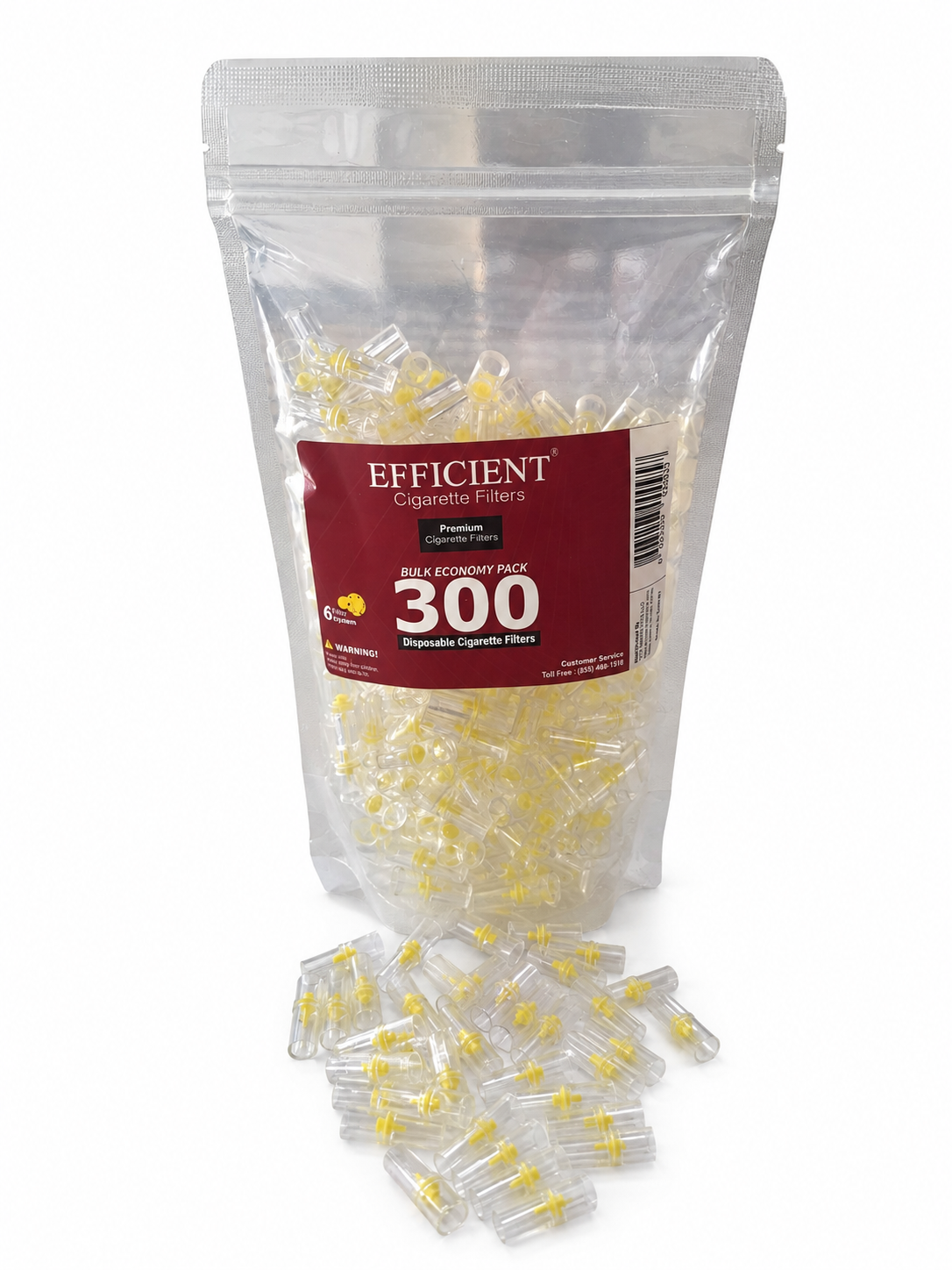 EFFICIENT Disposable Cigarette Filters 6-Hole 300 Count Bulk Filter Tips