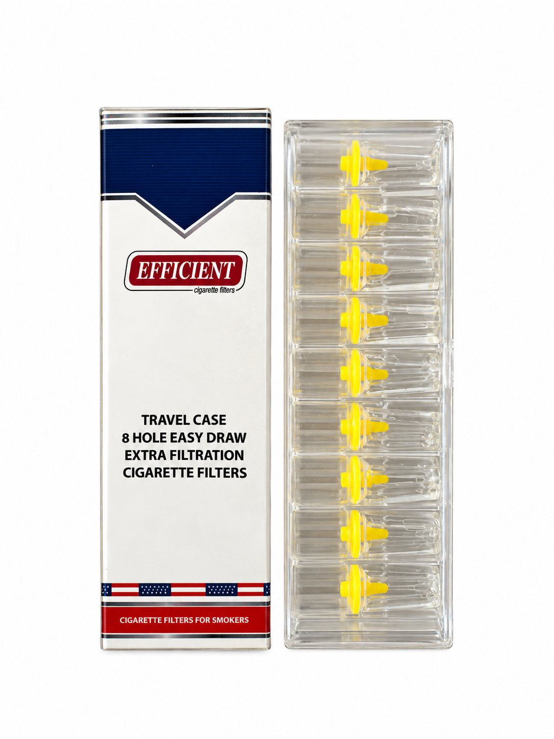 EFFICIENT Disposable Cigarette Filters 8-Hole 150 Count Bulk Filter Tips with Free Travel Case