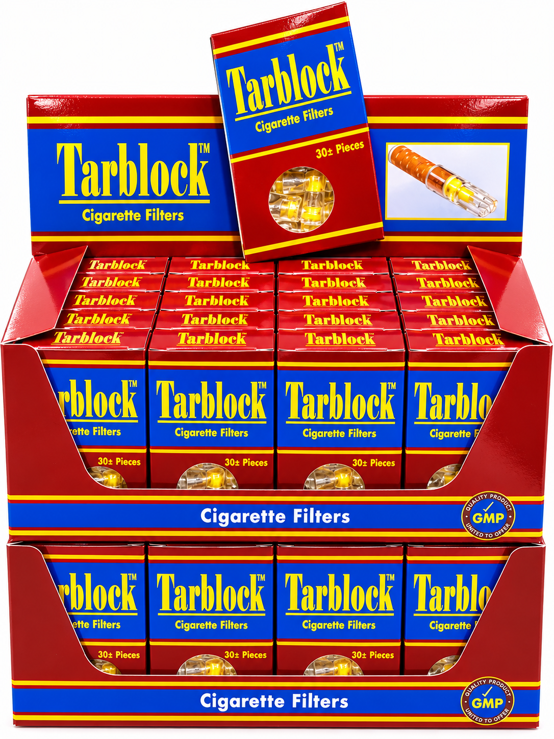 TARBLOCK Disposable Cigarette Filters 4-Hole 1440 Count 48 Packs 2 Display Boxes