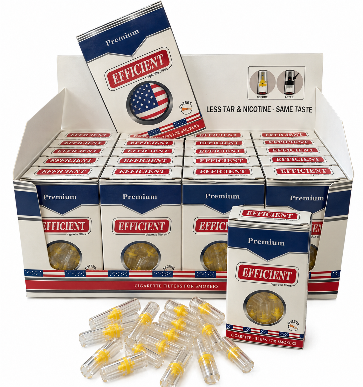 EFFICIENT Cigarette Filters 8-Hole 600 Count 20 Packs Display Box