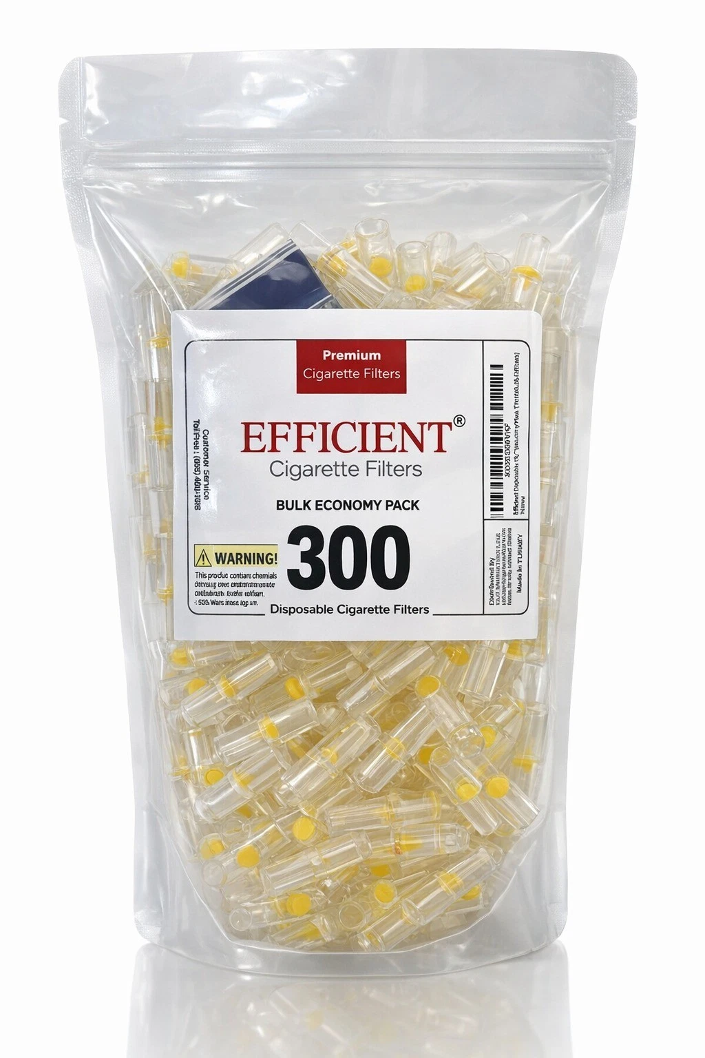 EFFICIENT Disposable Cigarette Filters 8-Hole 300 Count Bulk Filter Tips with Free Travel Case