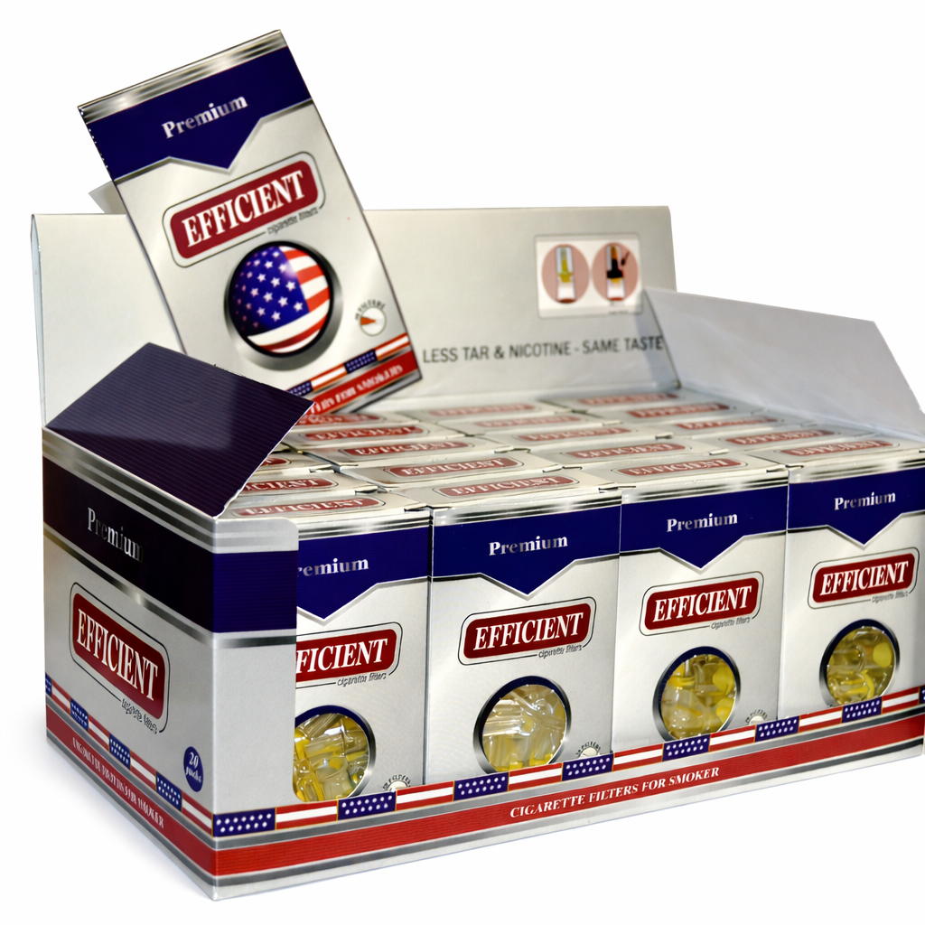 EFFICIENT Cigarette Filters 8-Hole 600 Count 20 Packs Display Box