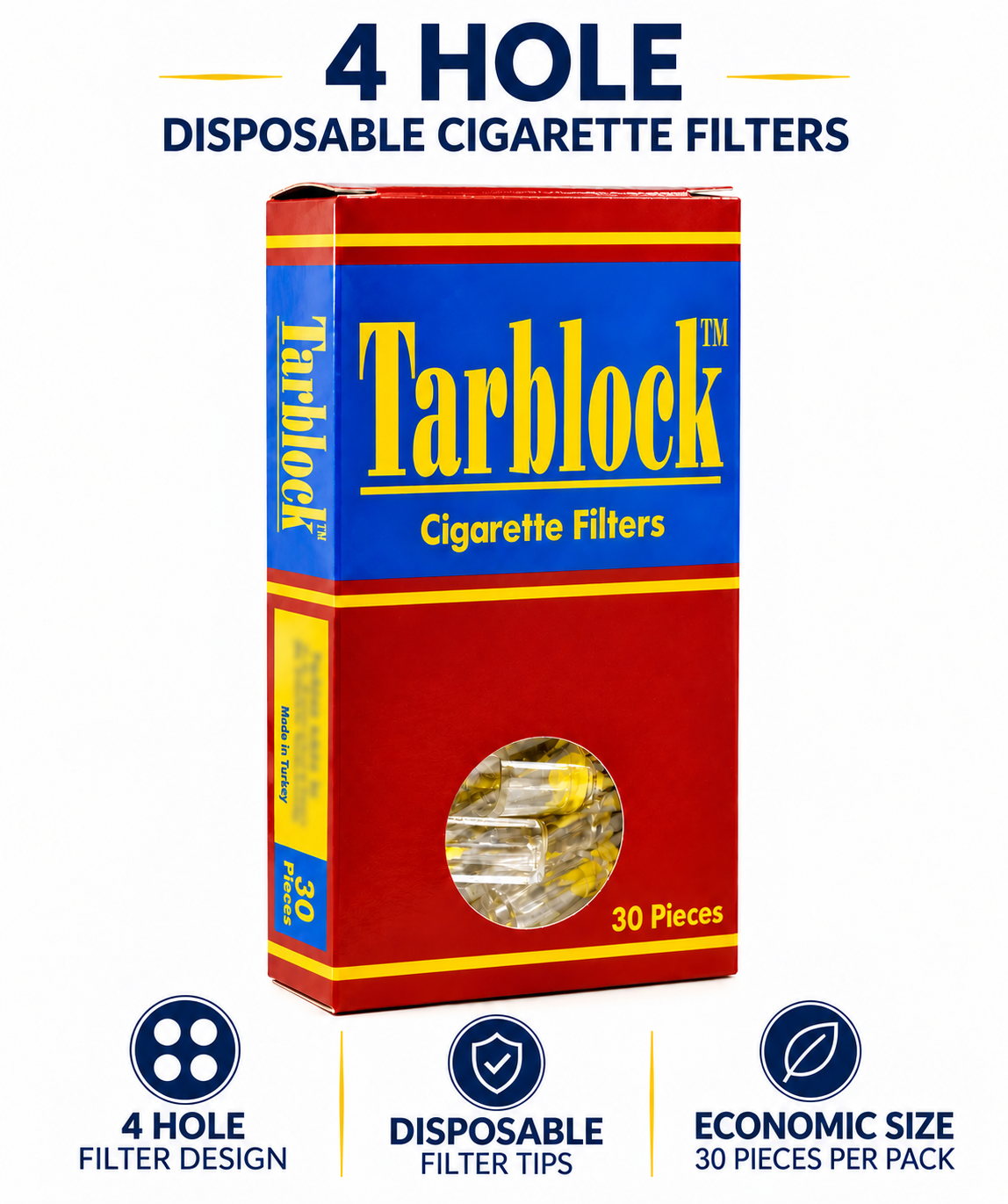 TARBLOCK Cigarette Filters 4-Hole Micro Filter Tips 1 Pack 30 Count