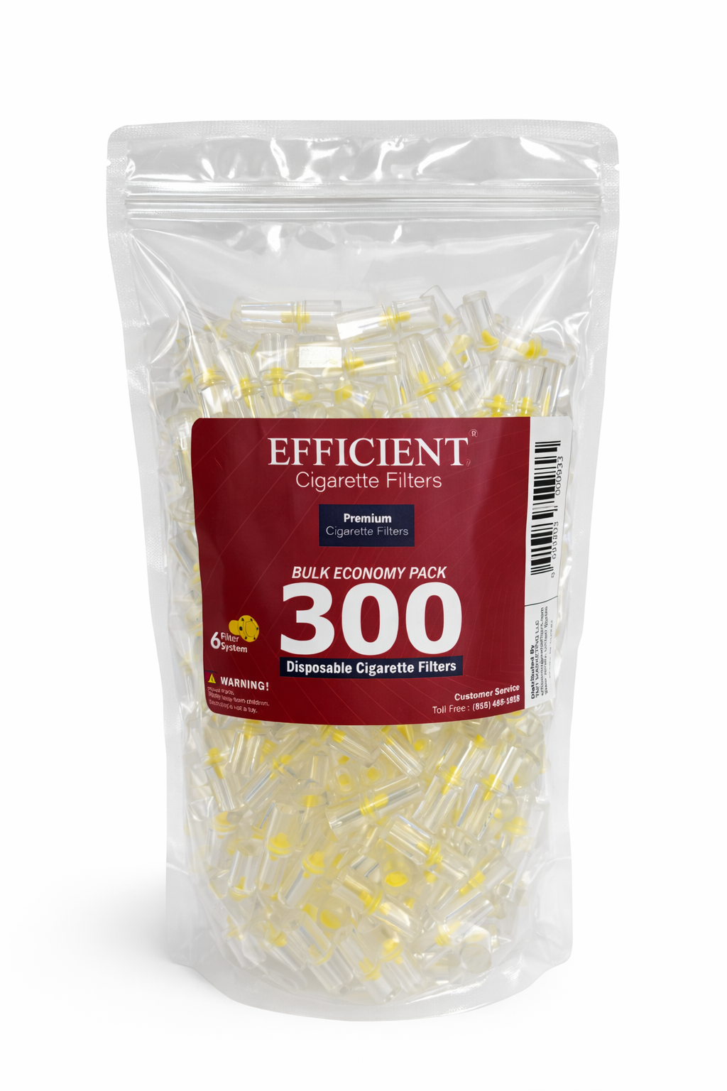 EFFICIENT Disposable Cigarette Filters 6-Hole 300 Count Bulk Filter Tips