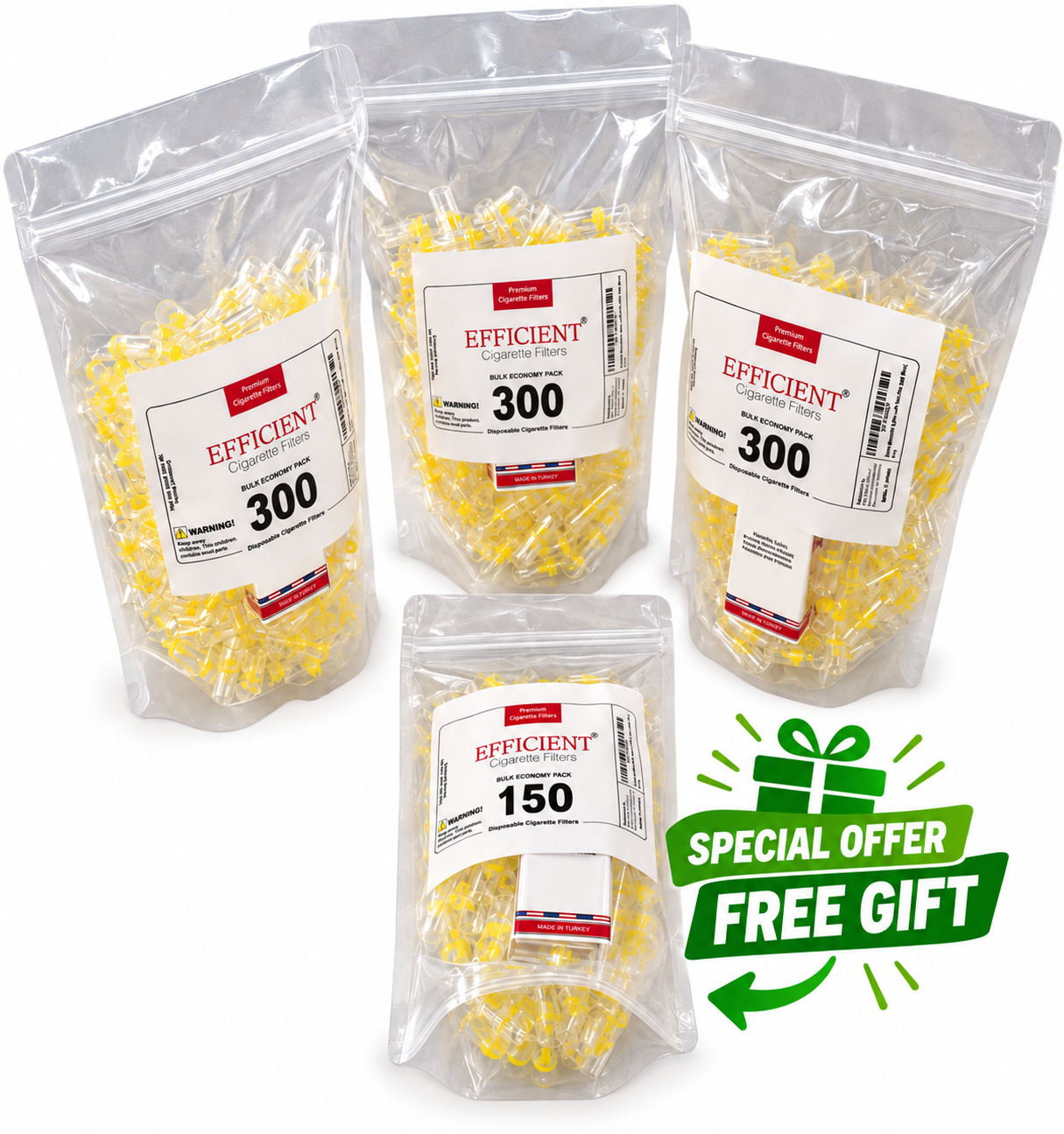 EFFICIENT Cigarette Filters 8-Hole 900 Count with FREE 150 Filters and Travel Case