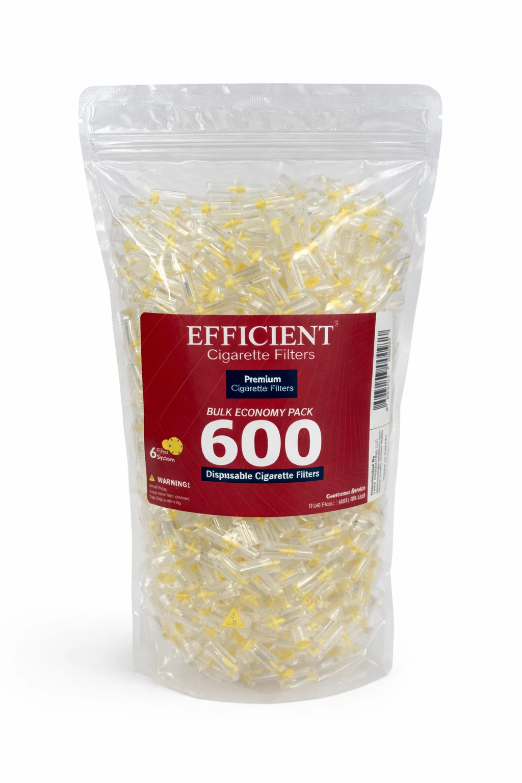 EFFICIENT Disposable Cigarette Filters 6-Hole 600 Count Bulk Filter Tips
