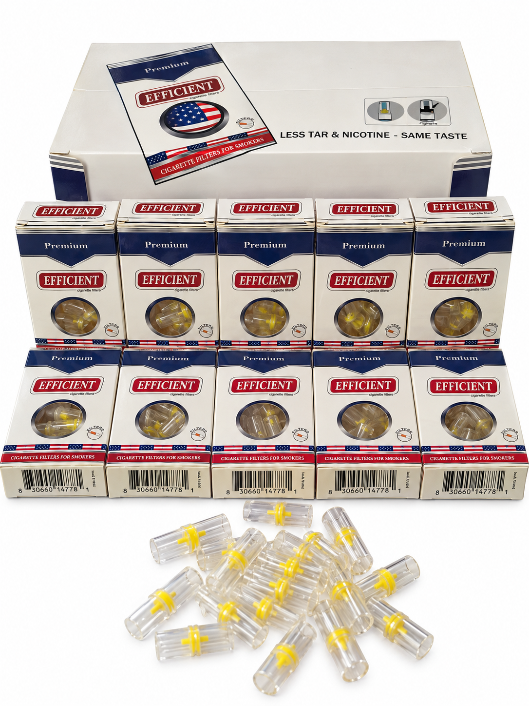 EFFICIENT Disposable Cigarette Filters 8-Hole 300 Count 10 Packs