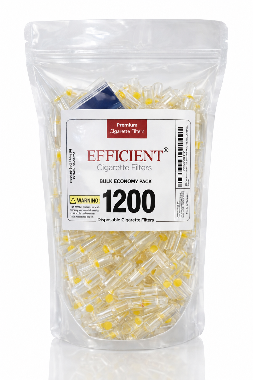 EFFICIENT Disposable Cigarette Filters 8-Hole 1200 Count Bulk Filter Tips with Free Travel Case