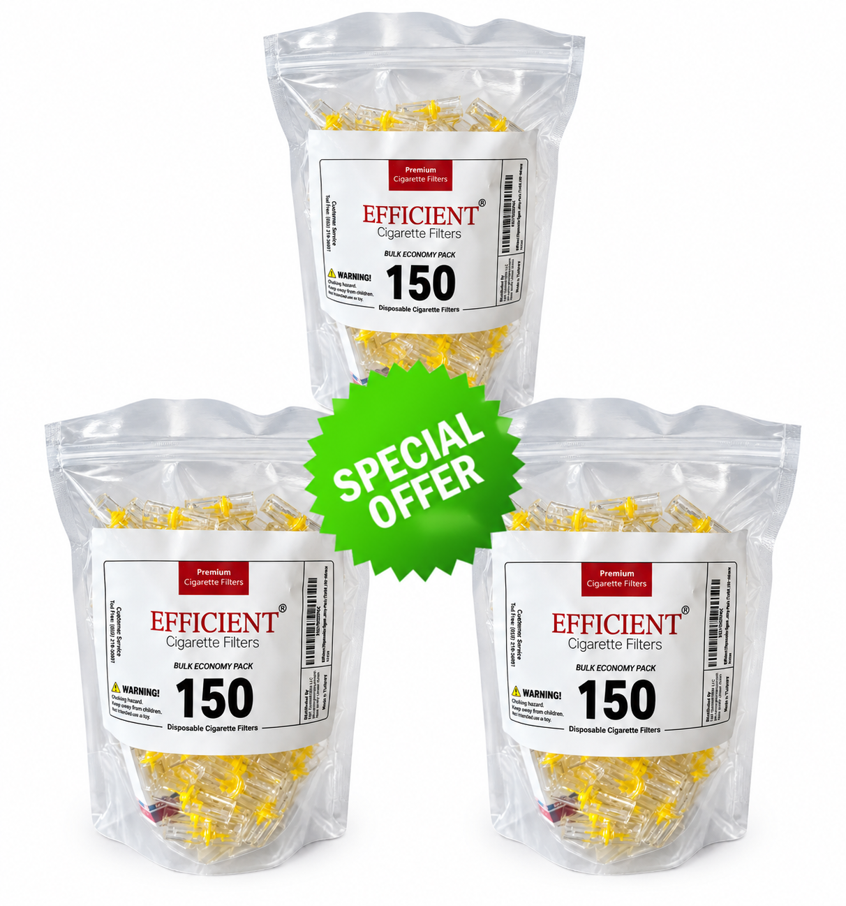 EFFICIENT Disposable Cigarette Filters 8-Hole 450 Count Bulk Filter Tips with Free Travel Case