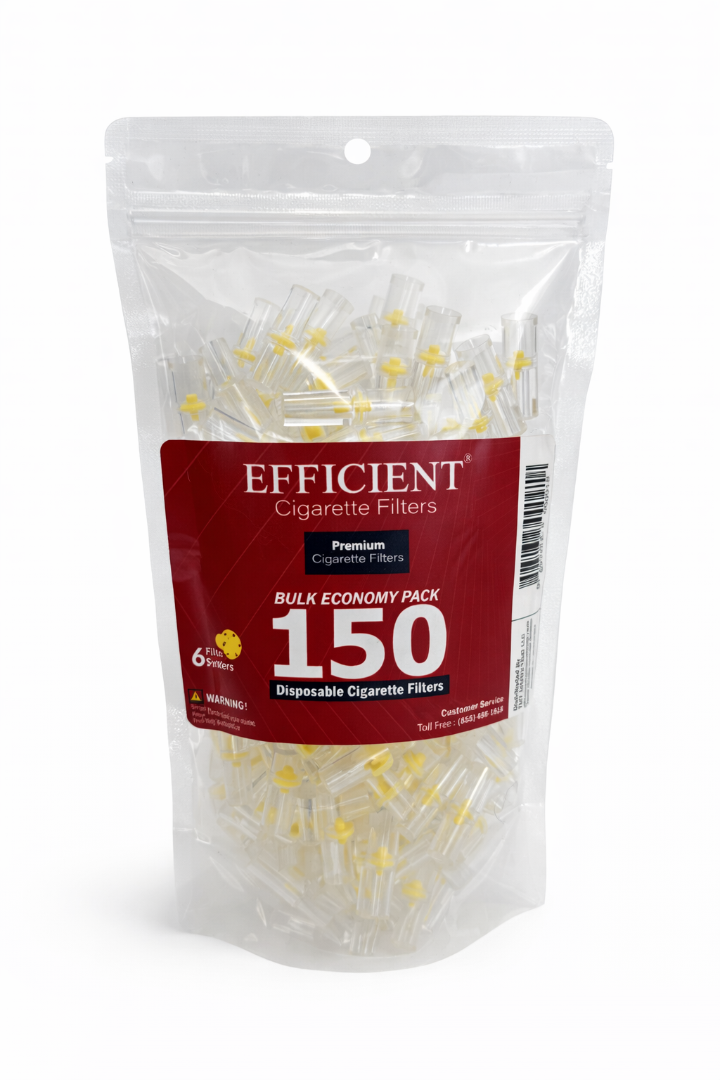 EFFICIENT Disposable Cigarette Filters 6-Hole 150 Count Bulk Filter Tips