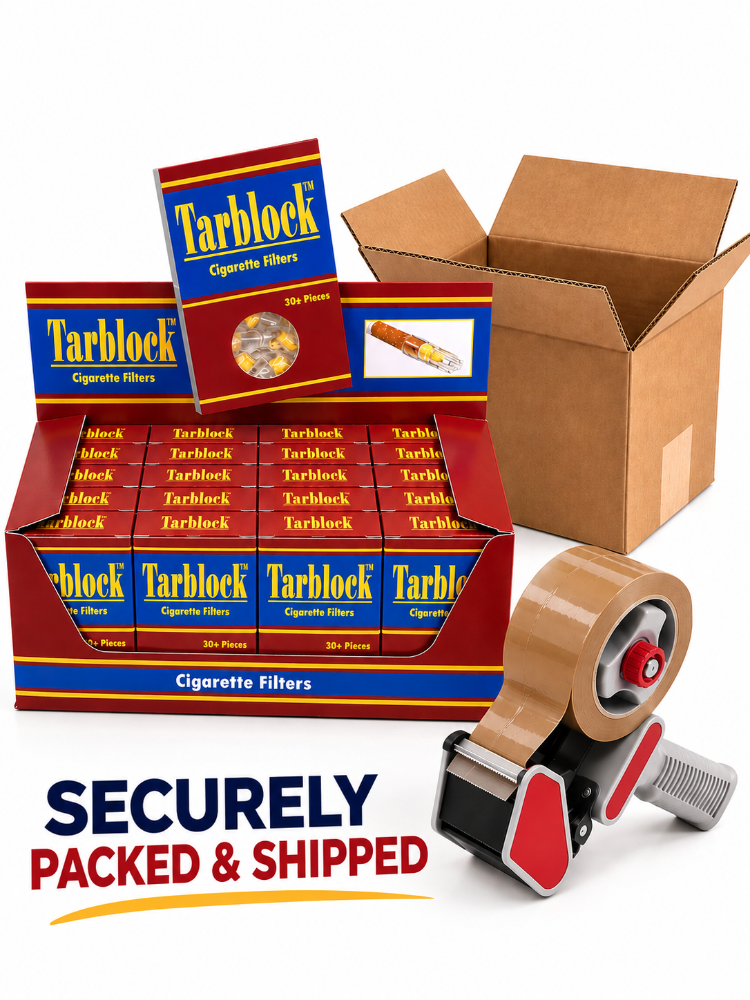 TARBLOCK Disposable Cigarette Filters 4-Hole 1440 Count 48 Packs 2 Display Boxes