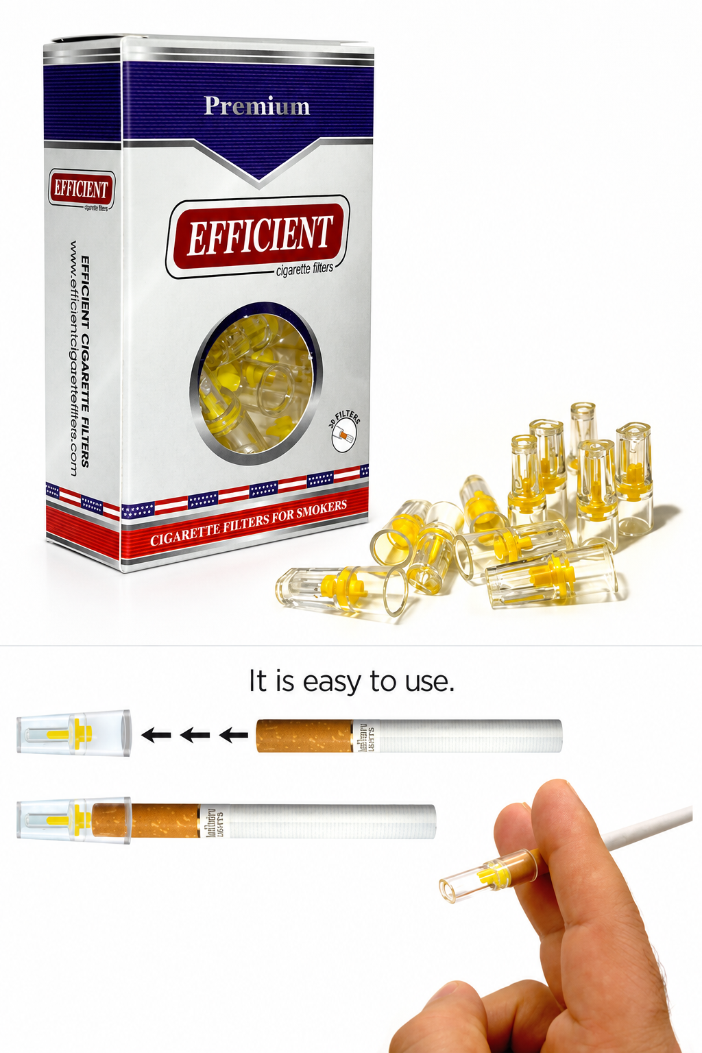 EFFICIENT Disposable Cigarette Filters 8-Hole 30 Count 1 Pack