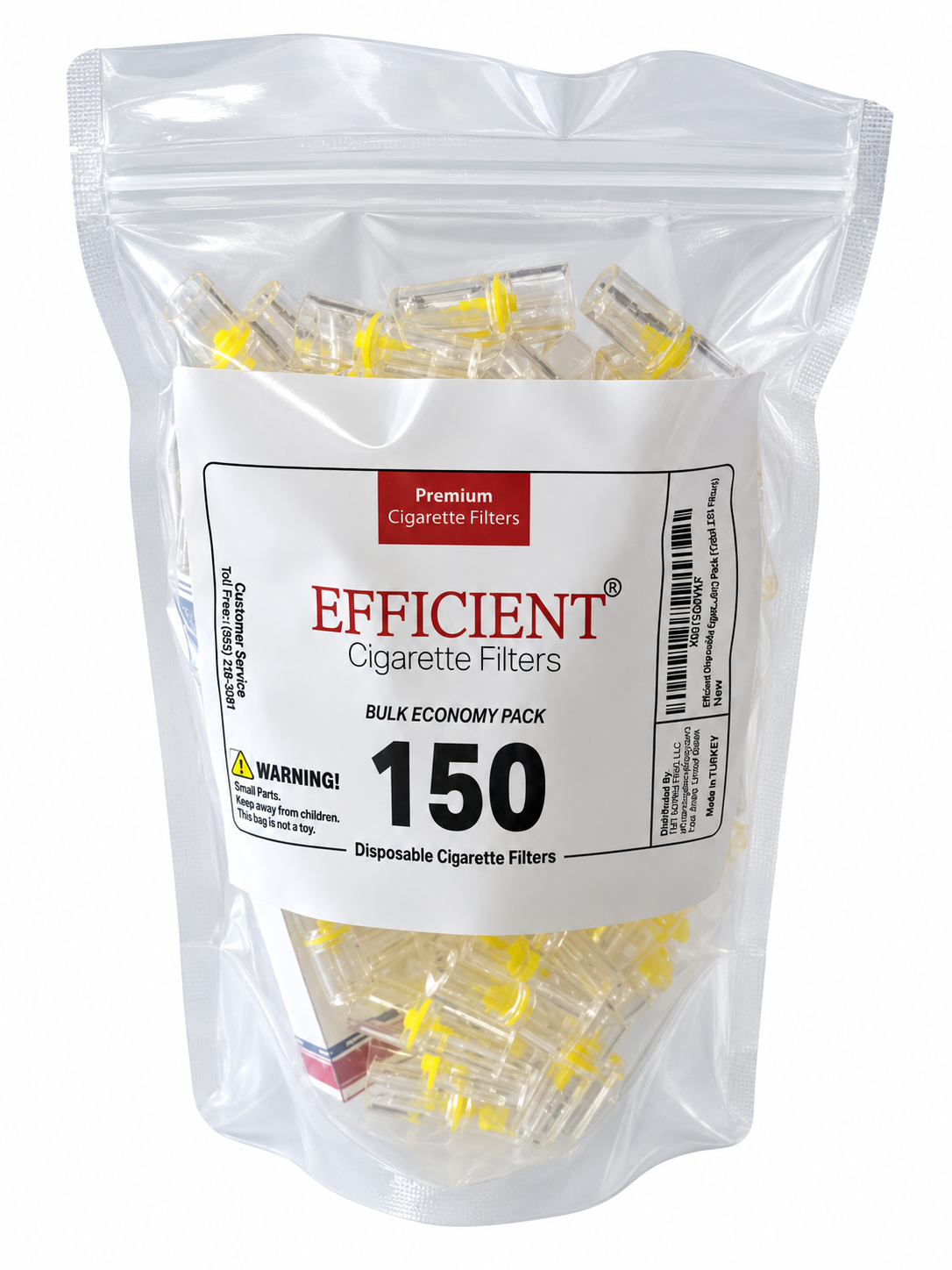 EFFICIENT Disposable Cigarette Filters 8-Hole 150 Count Bulk Filter Tips with Free Travel Case