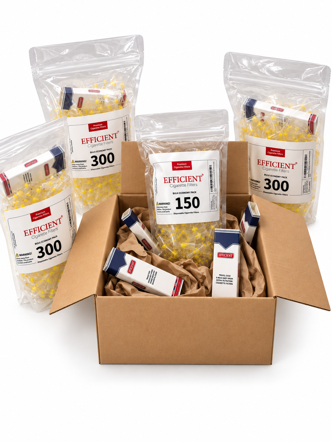 EFFICIENT Cigarette Filters 8-Hole 900 Count with FREE 150 Filters and Travel Case
