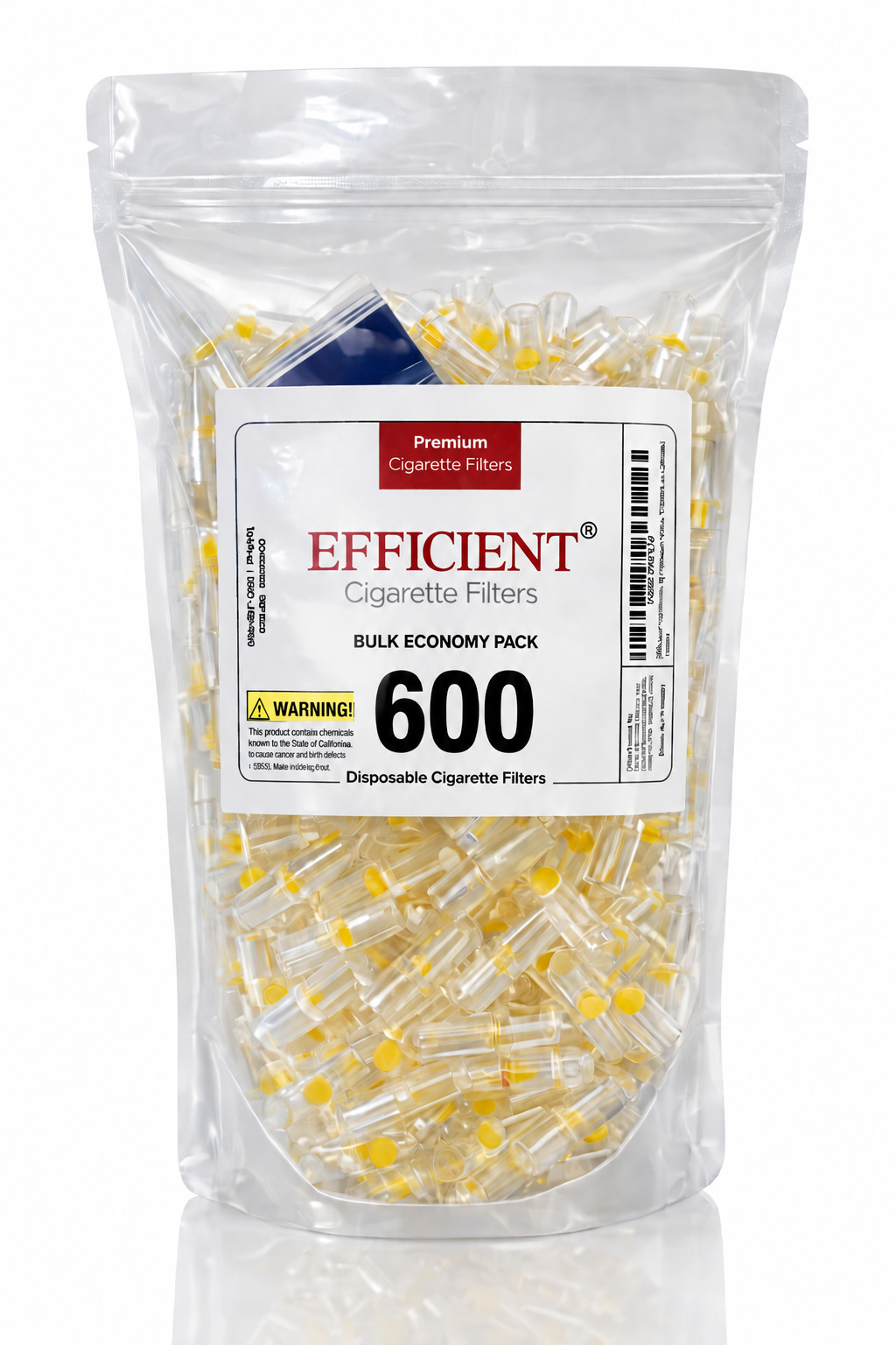 EFFICIENT Disposable Cigarette Filters 8-Hole 600 Count Bulk Filter Tips with Free Travel Case