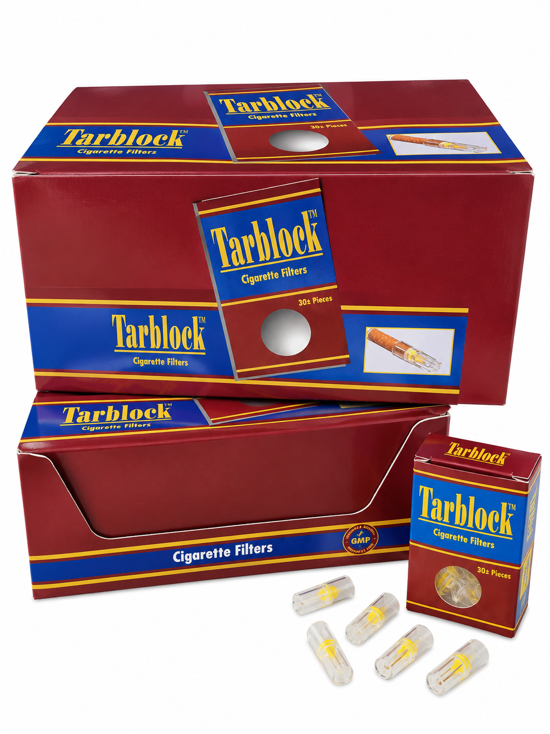 TARBLOCK Disposable Cigarette Filters 4-Hole 1440 Count 48 Packs 2 Display Boxes
