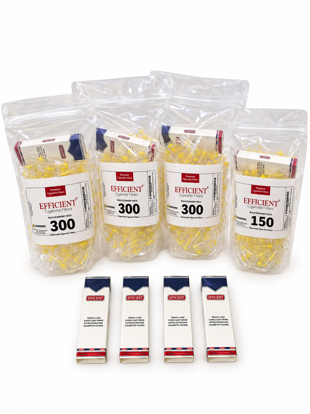 EFFICIENT Disposable Cigarette Filters 8-Hole 1000 Count Bulk Filter Tips with Free Travel Case